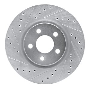 Chrysler PT Cruiser Brake Rotor (1) - Front Left - R1 Concepts - Drilled & Slotted - Silver - `03-`09